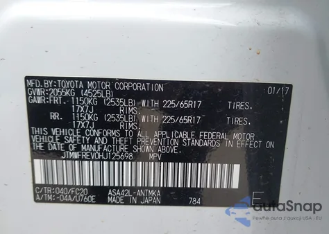 2017 Toyota Rav4 Xle from USA, damaged, VIN JTMWFREV0HJ125698